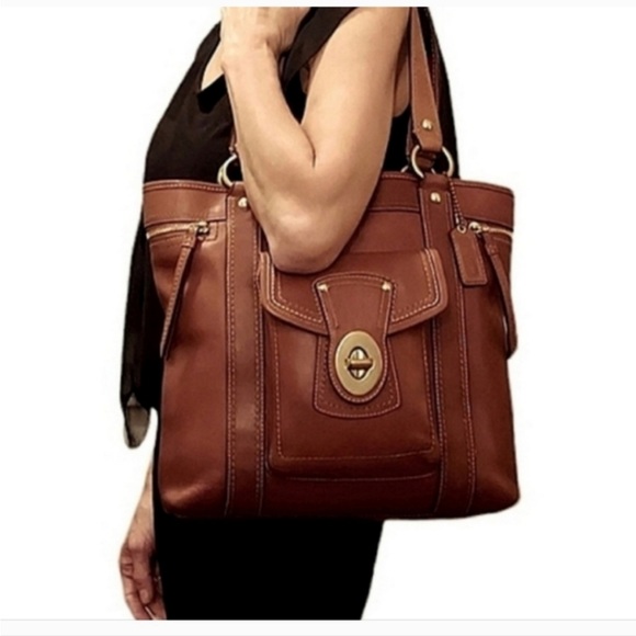 Coach Cognac Burnished Leather Legacy Gigi Shopper Tote Shoulder Bag - Picture 2 of 12